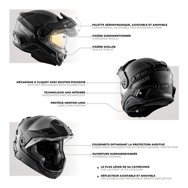 CKX Casque intégral Mission AMS Solid - Hiver **NOIR LUSTRÉ**