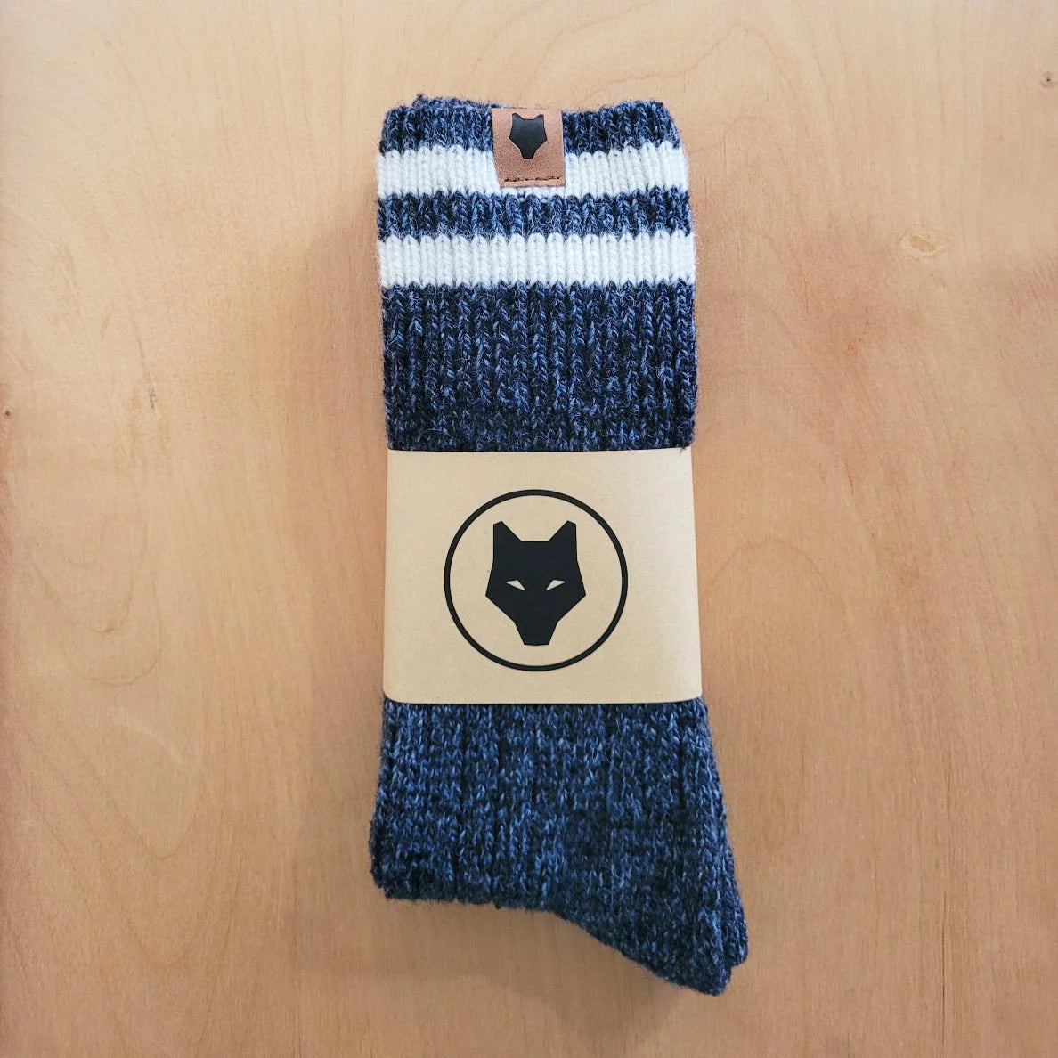 Bas de laine marine - 2 bandes blanches