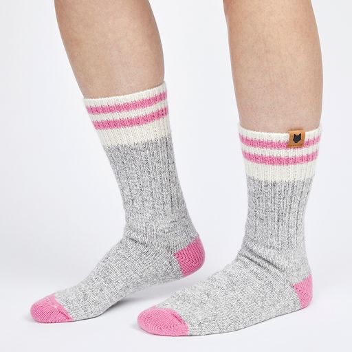 BAS DE LAINE - 2 BANDES ROSES